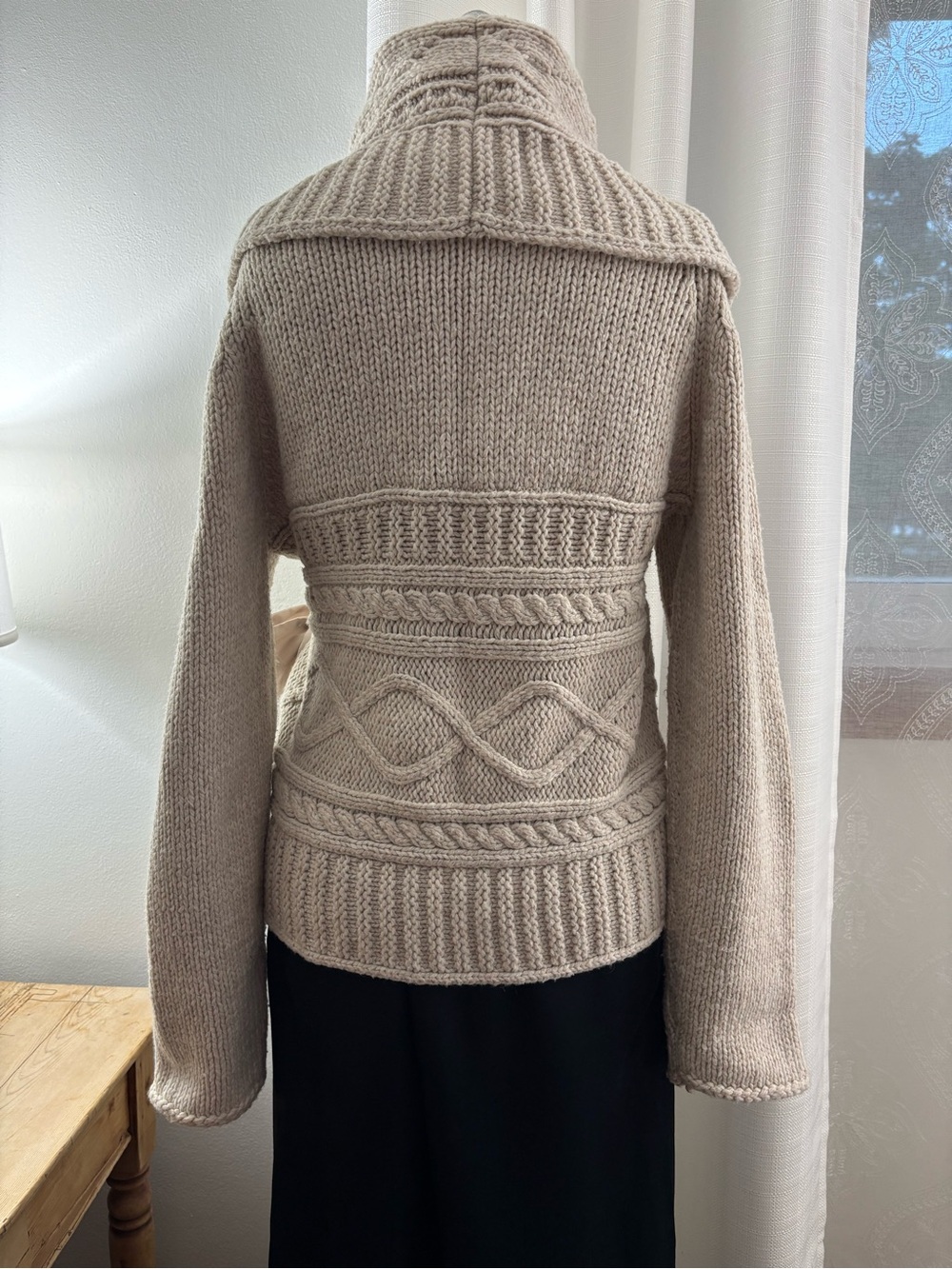 Apt. 9 Cream Knit Wrap Cardigan with Satin Side Tie, L, VGUC - Picture 4 of 9